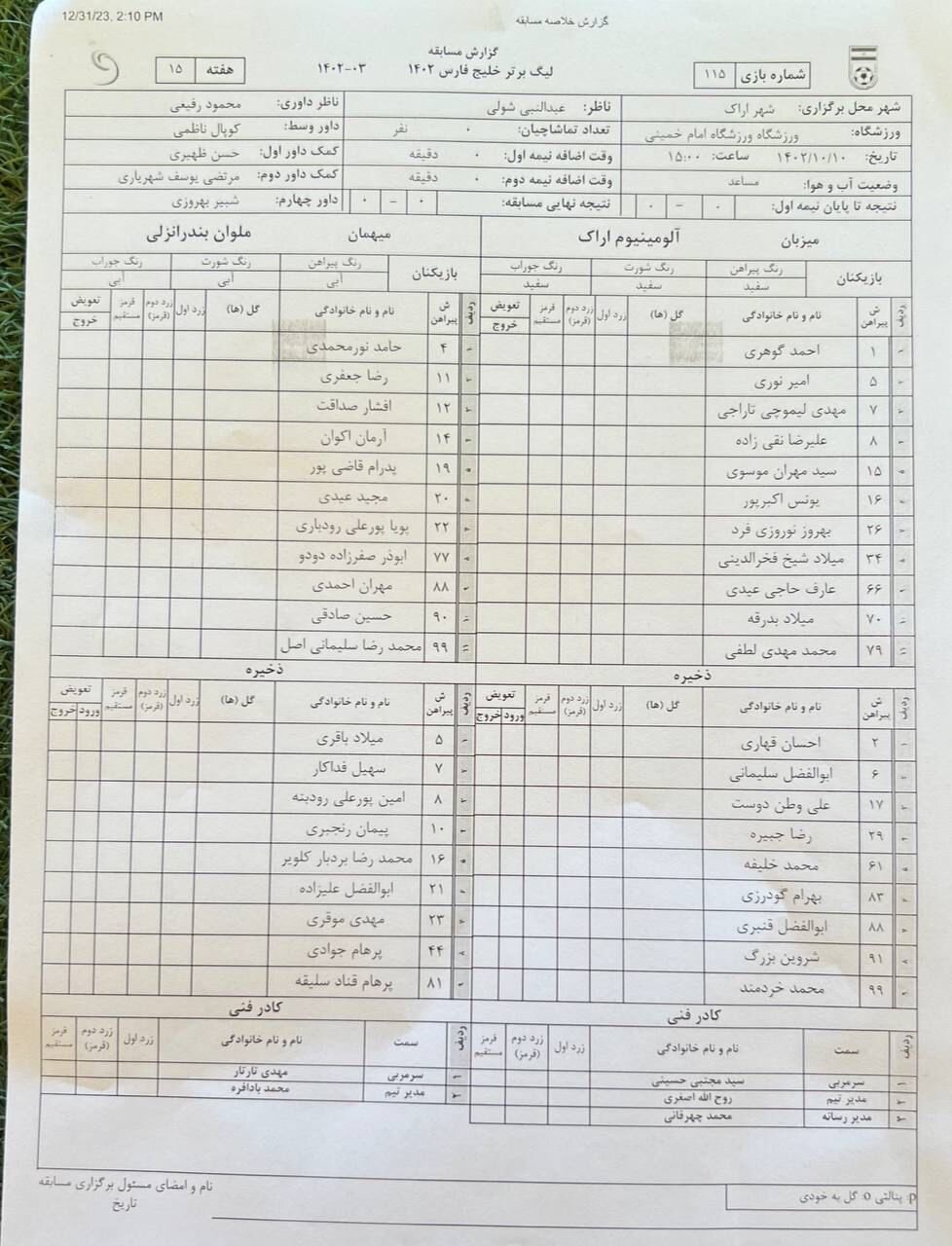 تساوی آلومینیوم و ملوان در نیمه اول - خبردار 2 تساوی آلومینیوم و ملوان در نیمه اول