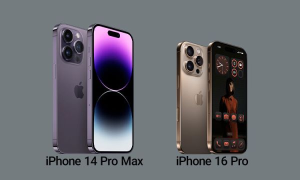 مقایسه طراحی و جنس بدنه آیفون 16 پرو و آیفون 14 پرو مکس.
