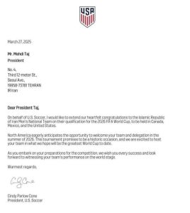 فدراسیون فوتبال آمریکا صعود ایران به جام‌جهانی را تبریک گفت