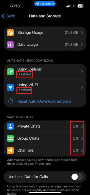 غیر فعال کردن دانلود خودکار رسانه‌ها در تلگرام